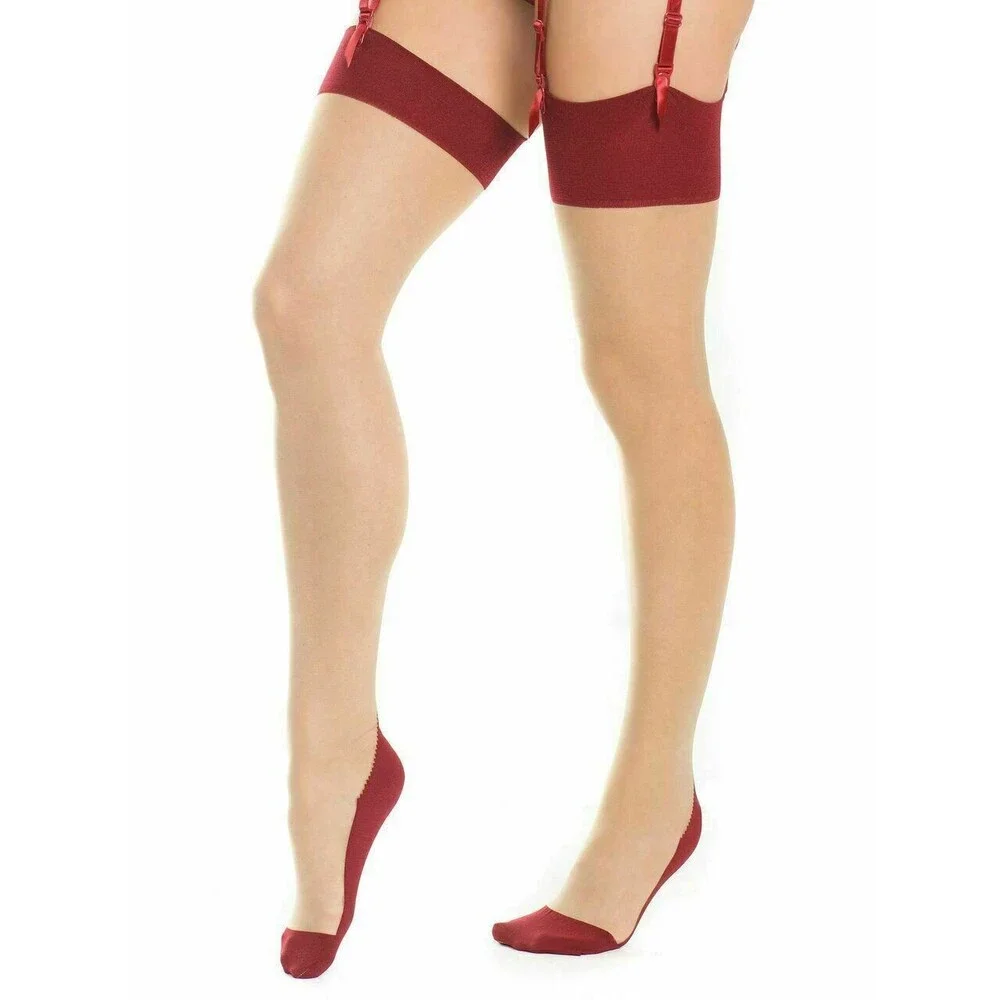 Plus Cuban Heel Back Seam Stockings Womens OSXL Merlot Red